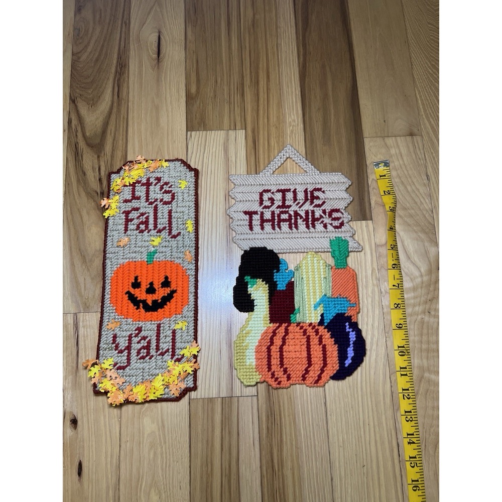 Halloween /Harvest Plastic Canvas Needlepoint Decor Lot Handmade